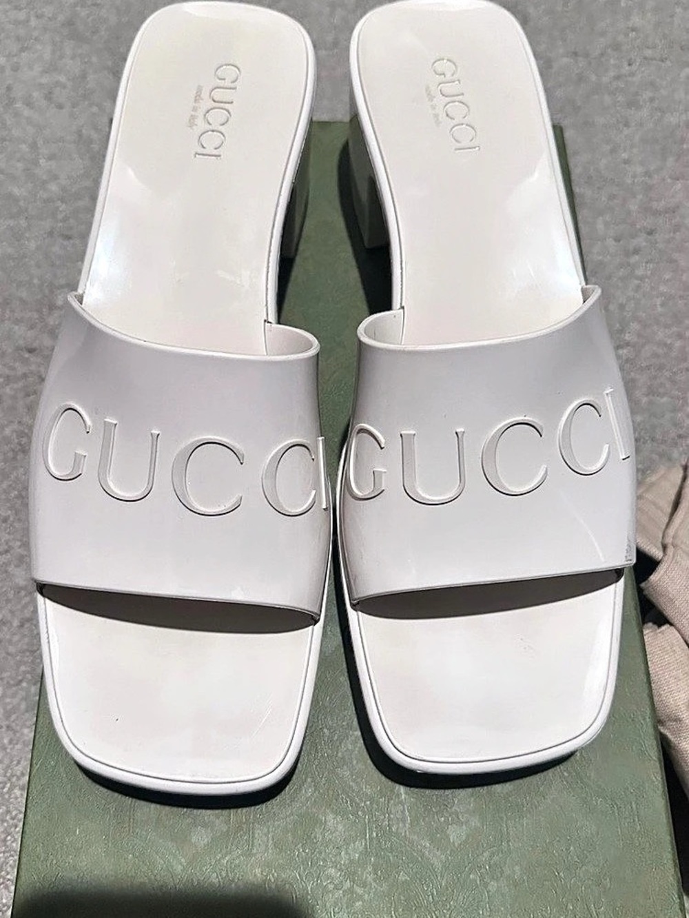 Gucci Rubber Logo 60mm Slide Sandal White EU 41